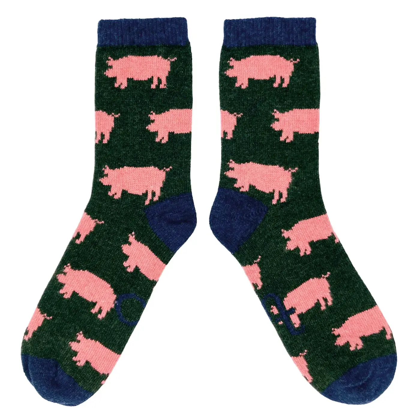 WOMENS LAMBSWOOL KHAKI PIG SOCKS