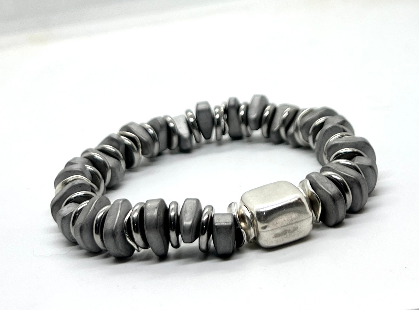 Hematite Nuggets & Silver Men's Bracelet