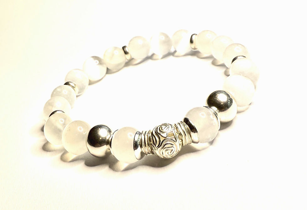White Selenite & Silver Men's Bracelet
