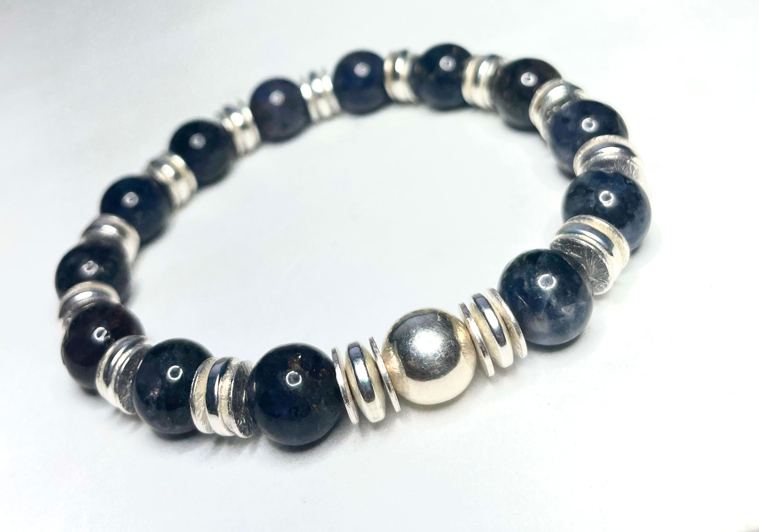 Iolite , Hematite & Silver Men's Bracelet