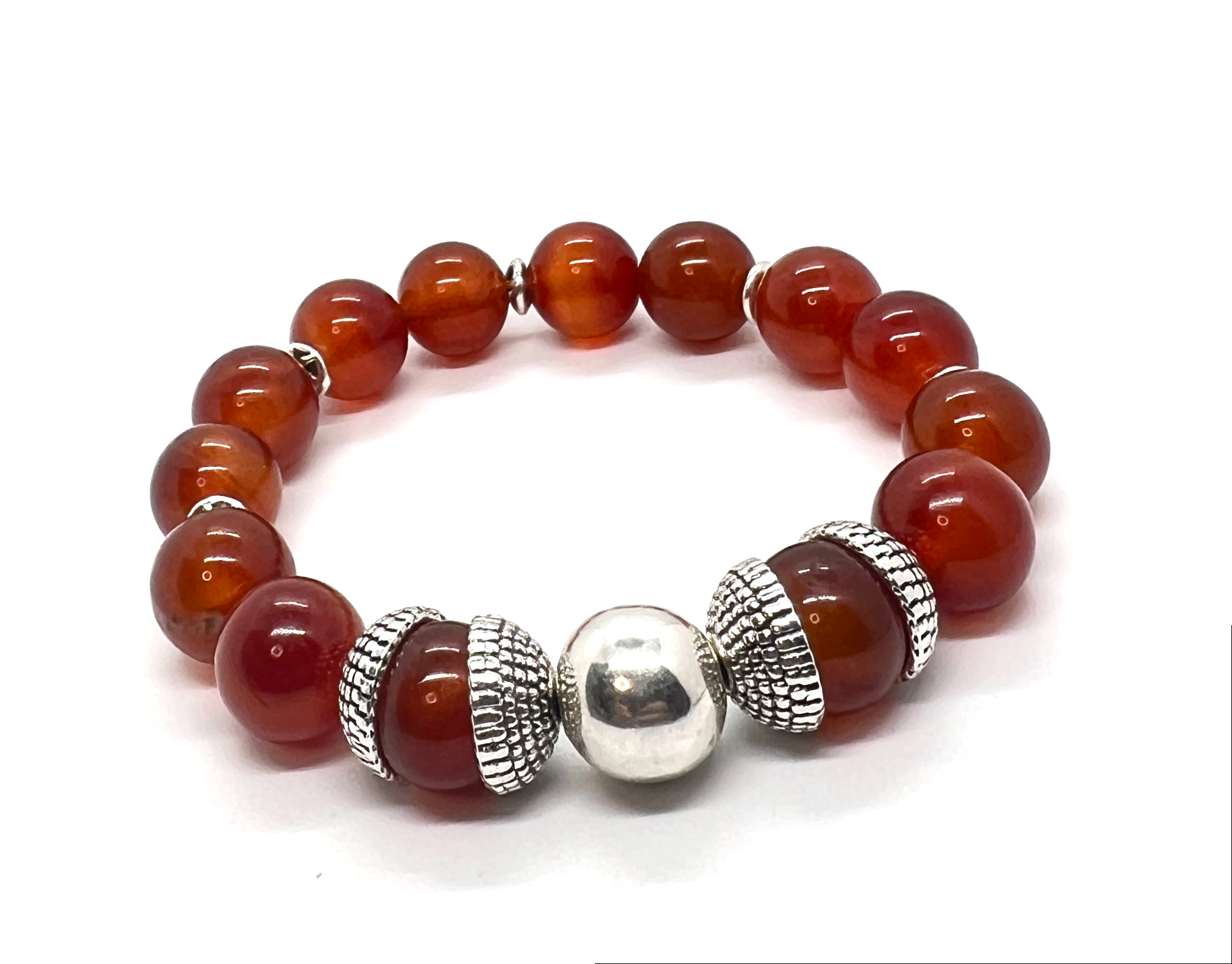 Carnelian Gemstone &  Silver Men's Bracelet
