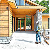 A modern, high-quality residential construction scene with clean architectural lines, natu