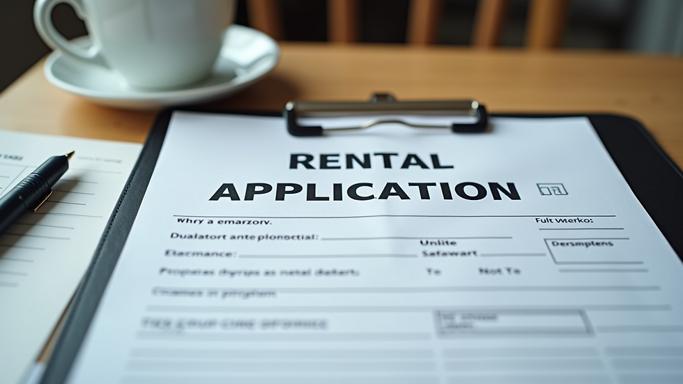 Close-up view of a rental application form on a clipboard