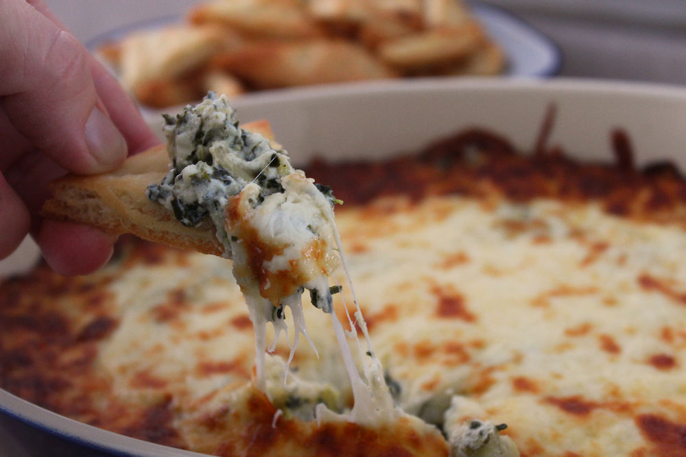 Spinach & Artichoke Dip w/ flatbread crisps