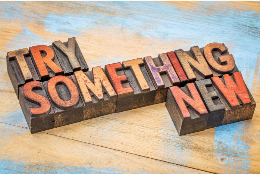 "Try something new", message representing a mindset shift around exercise