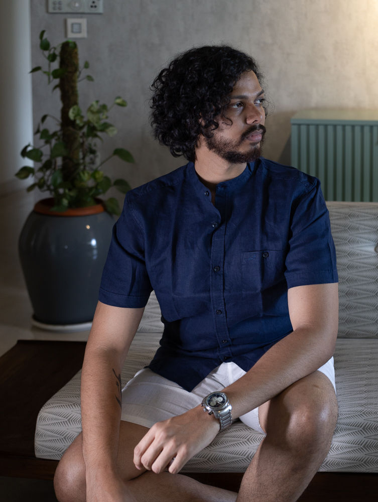 Pure Linen Mandarin-Short Sleeve Shirt