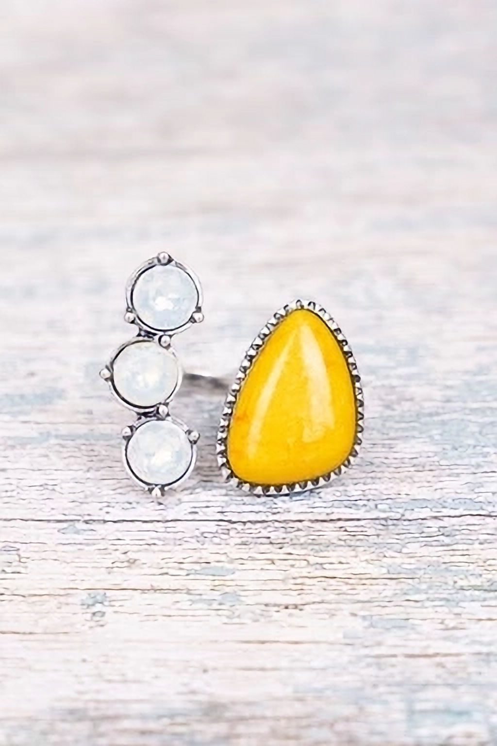 Yellow & Iridescent Stone Cuff Ring