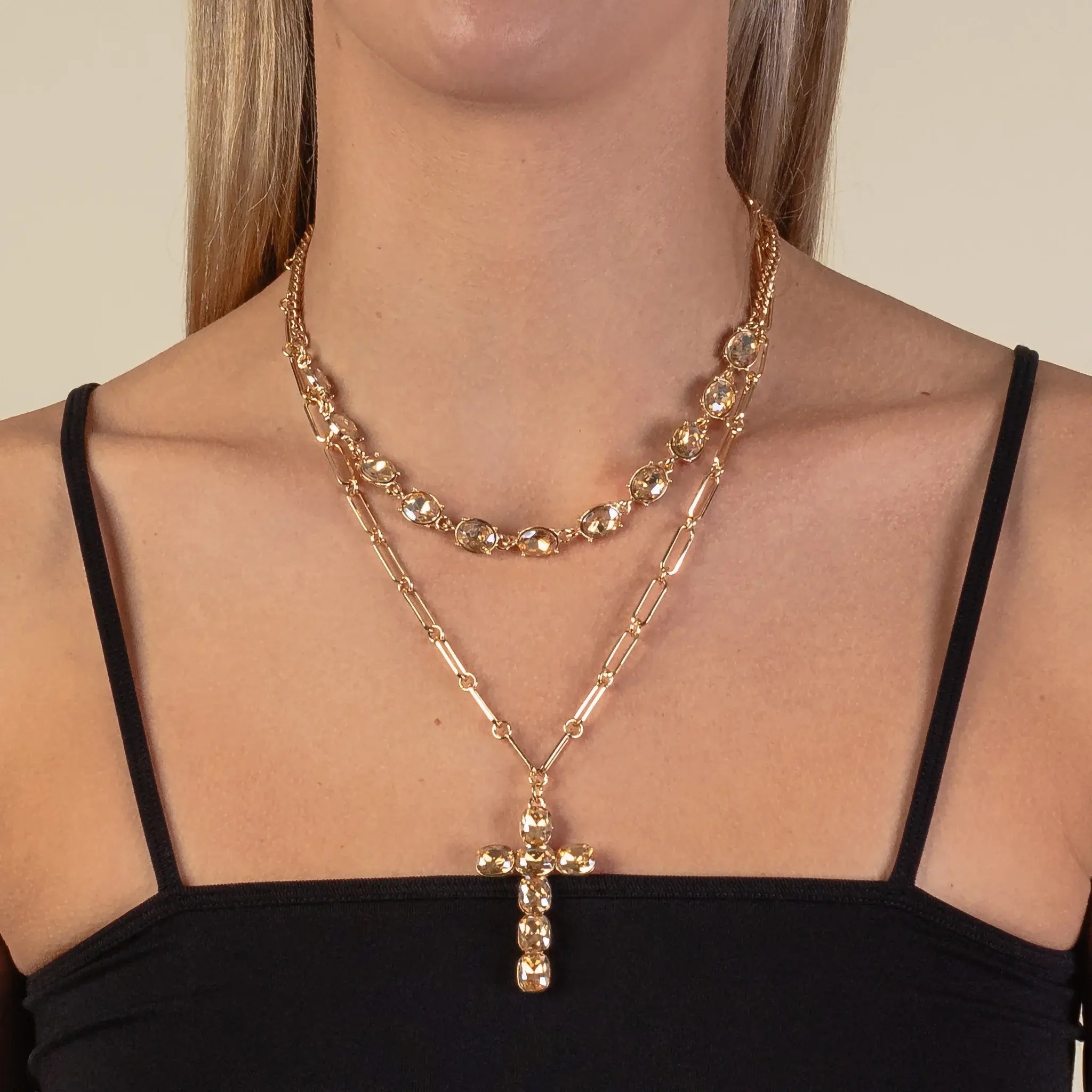 Goldtone Crystal Cross Necklace
