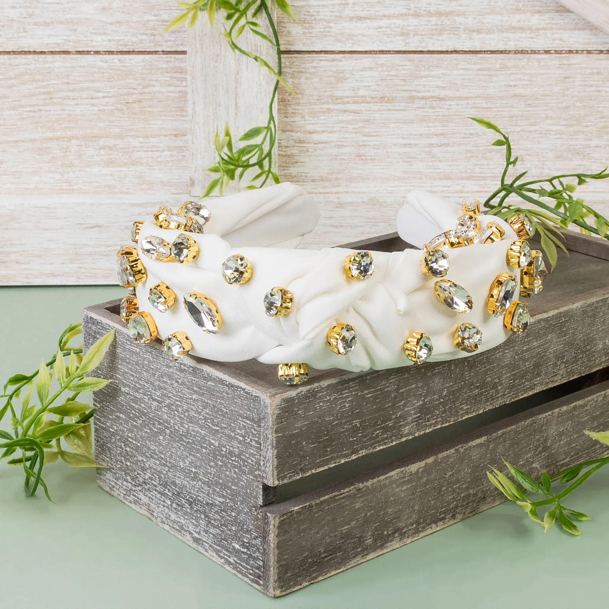 Clear Crystal Rhinestone White Headband