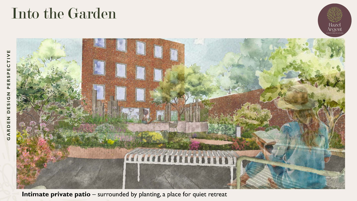 Into the Garden, intimate patio, quiet retreat.