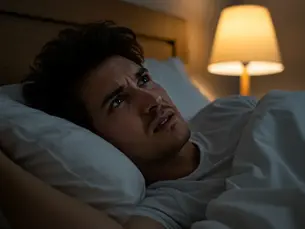 Man grimacing in bed with back discomfort—an example of why to try a mattress in person before buying online.