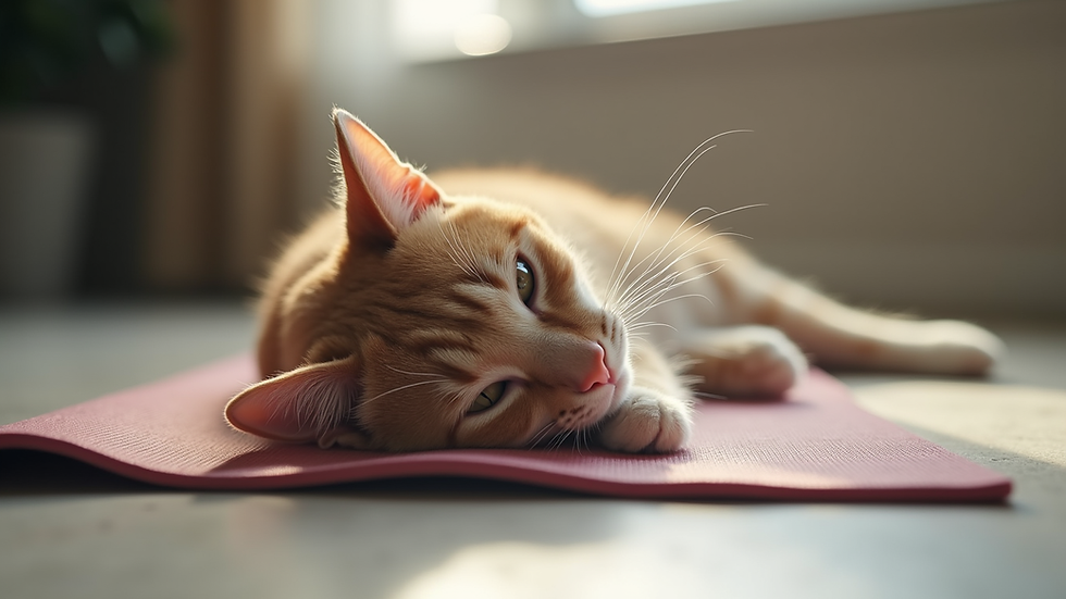 Close-up view of a cat lying peacefully on a yoga mat