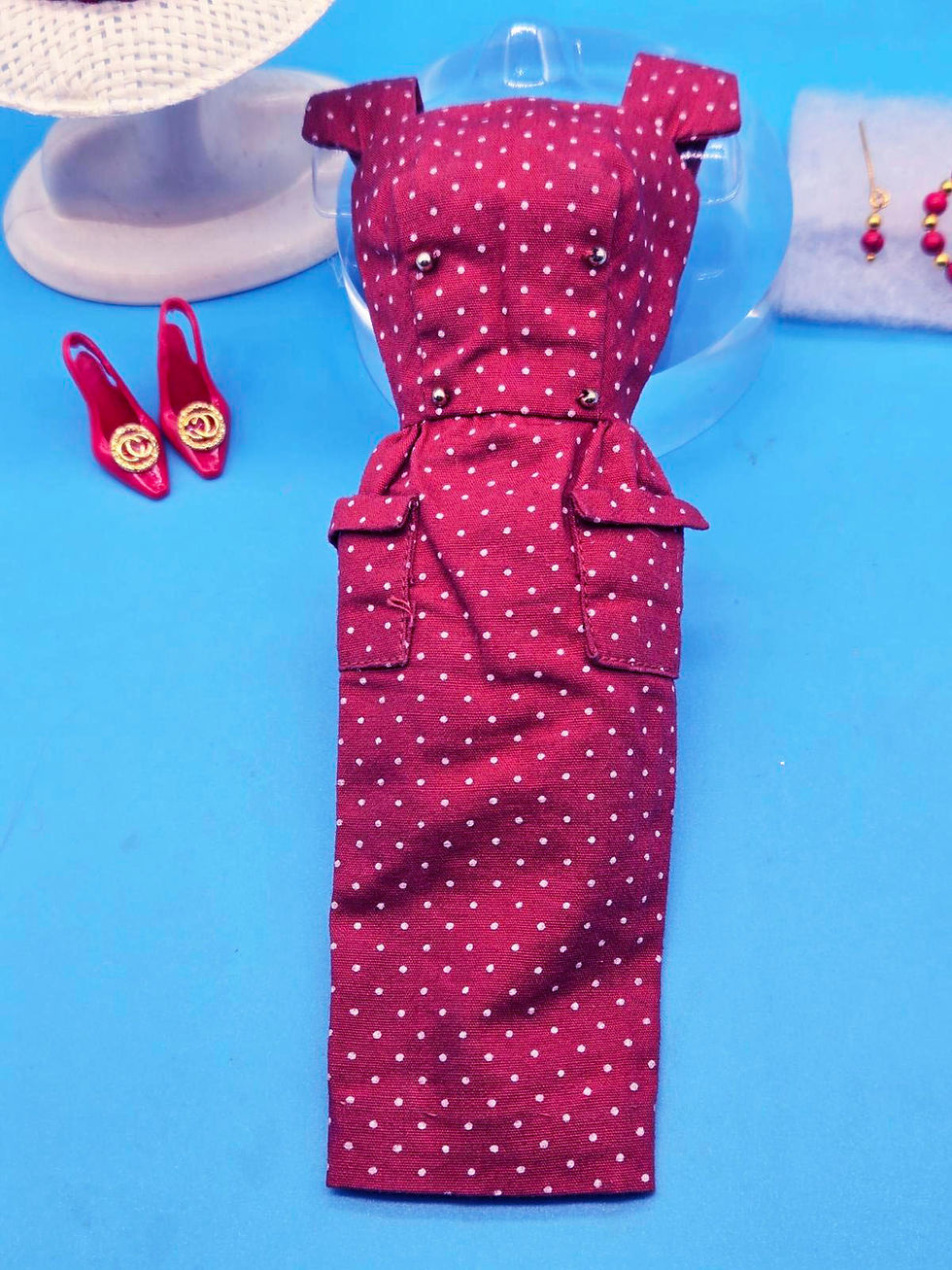Thumbnail: VINTAGE BARBIE RUST POLKA DOT SHEATH ABSOLUTELY PERFECT!