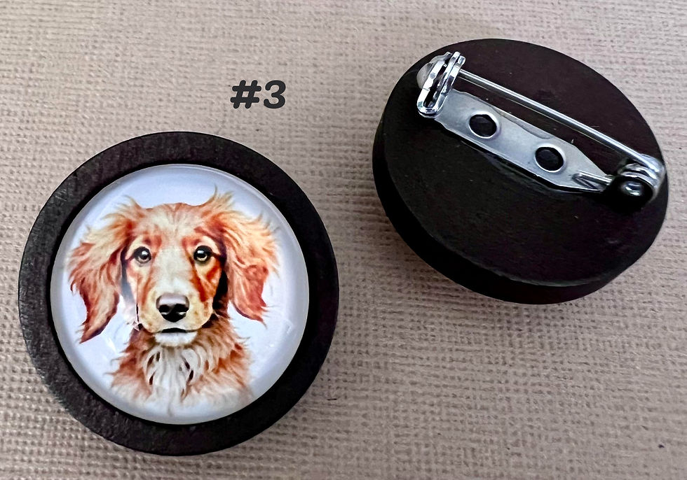 Thumbnail: 1" Dark Brown Wooden Pin with Glass Cabochon Dog