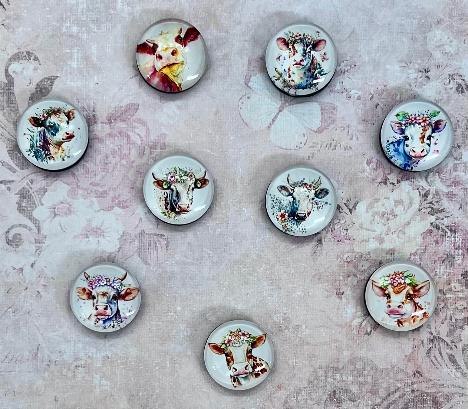 9-pc. Set 25mm Cows Glass Cabochon Magnets