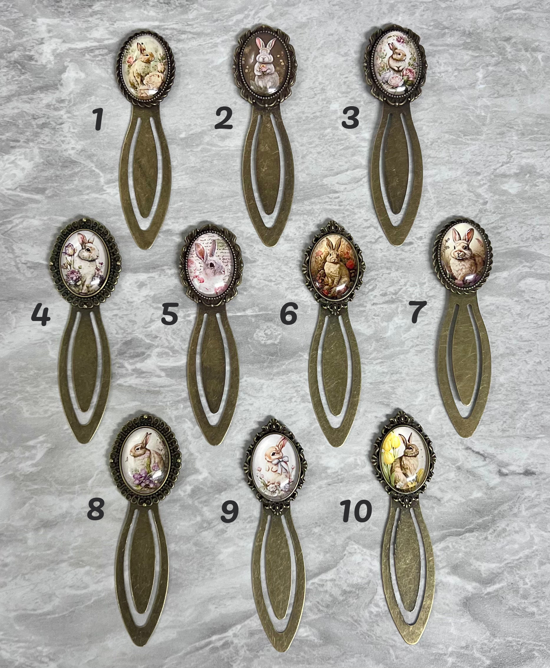 Metal Antiqued Bronze Bookmark with Glass Cabochon Rabbit
