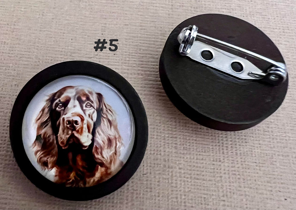 Thumbnail: 1" Dark Brown Wooden Pin with Glass Cabochon Dog
