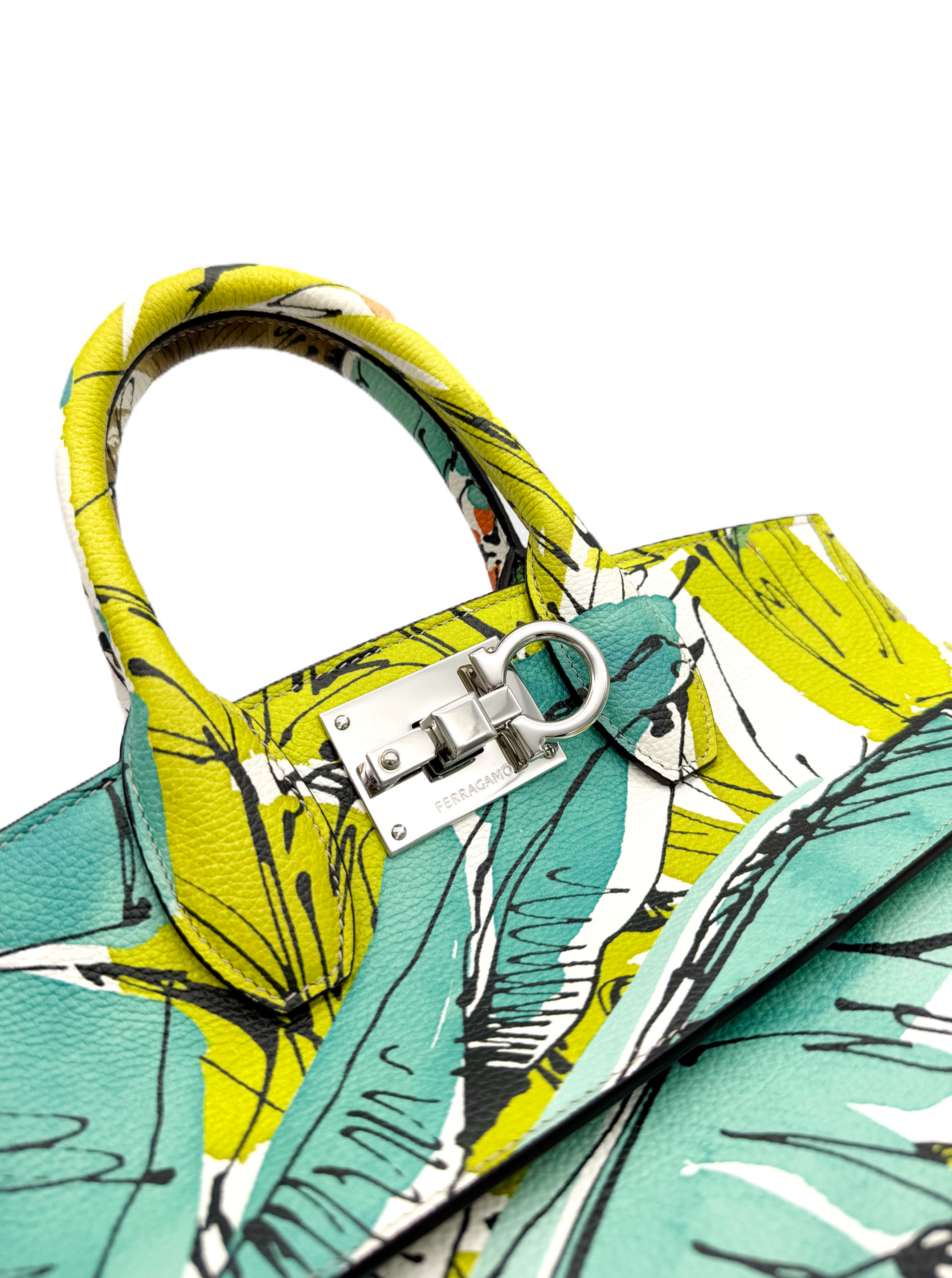 Salvatore Ferragamo Tropical Botanical Print Leather Studio Bag image 4