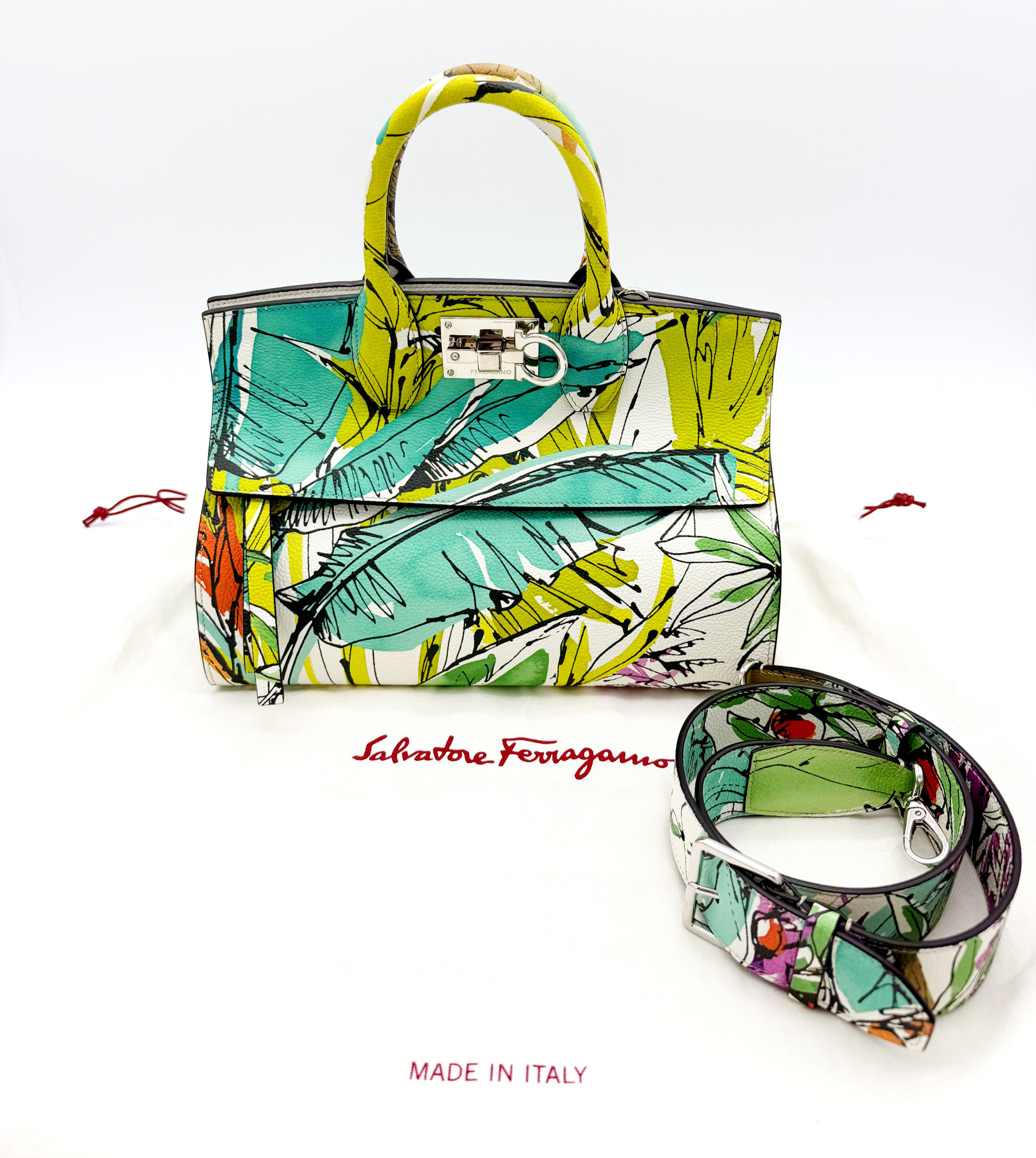 Salvatore Ferragamo Tropical Botanical Print Leather Studio Bag image 7