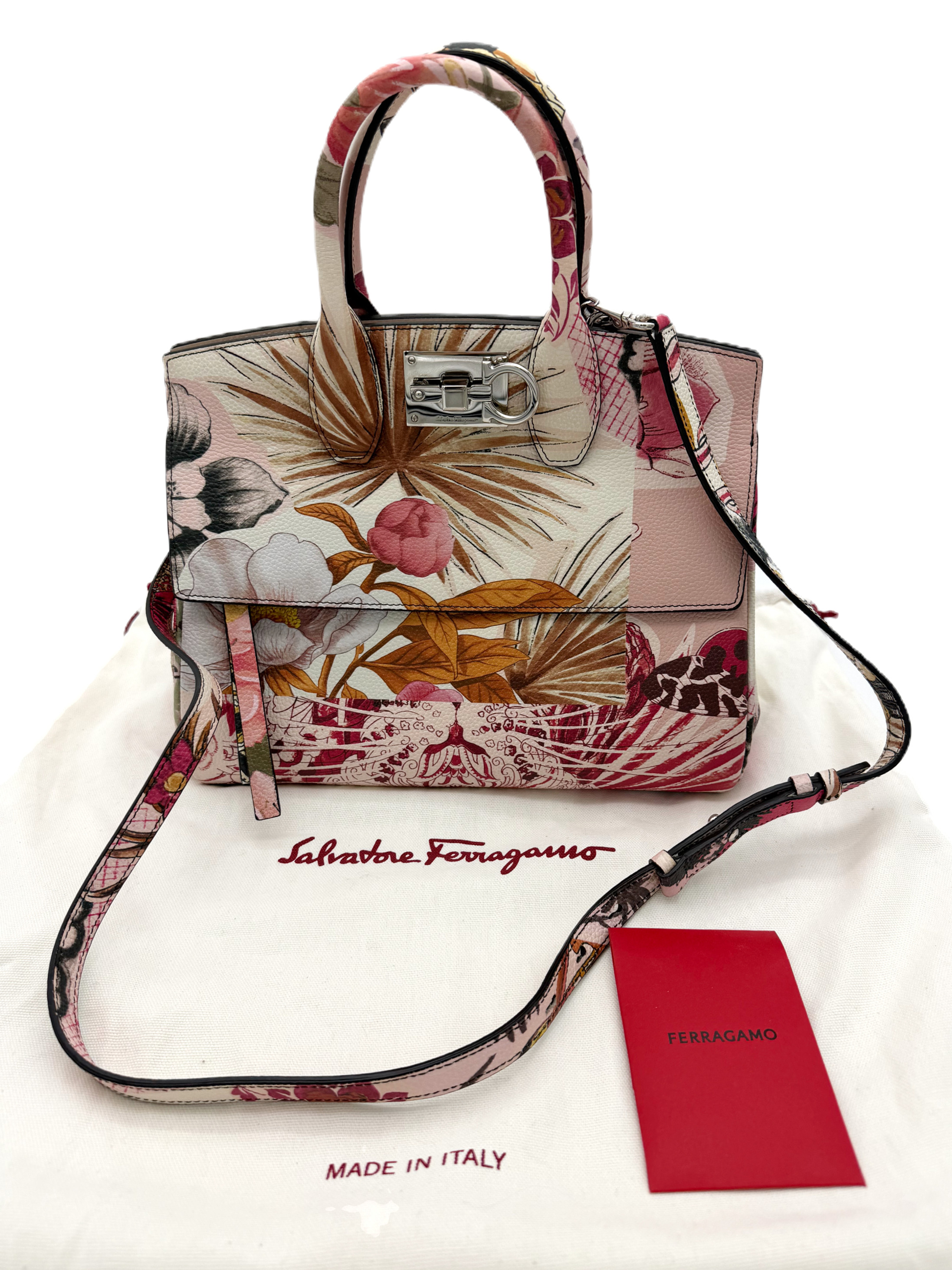 Salvatore Ferragamo Top Handle The Studio Botanical Print Pink image 7