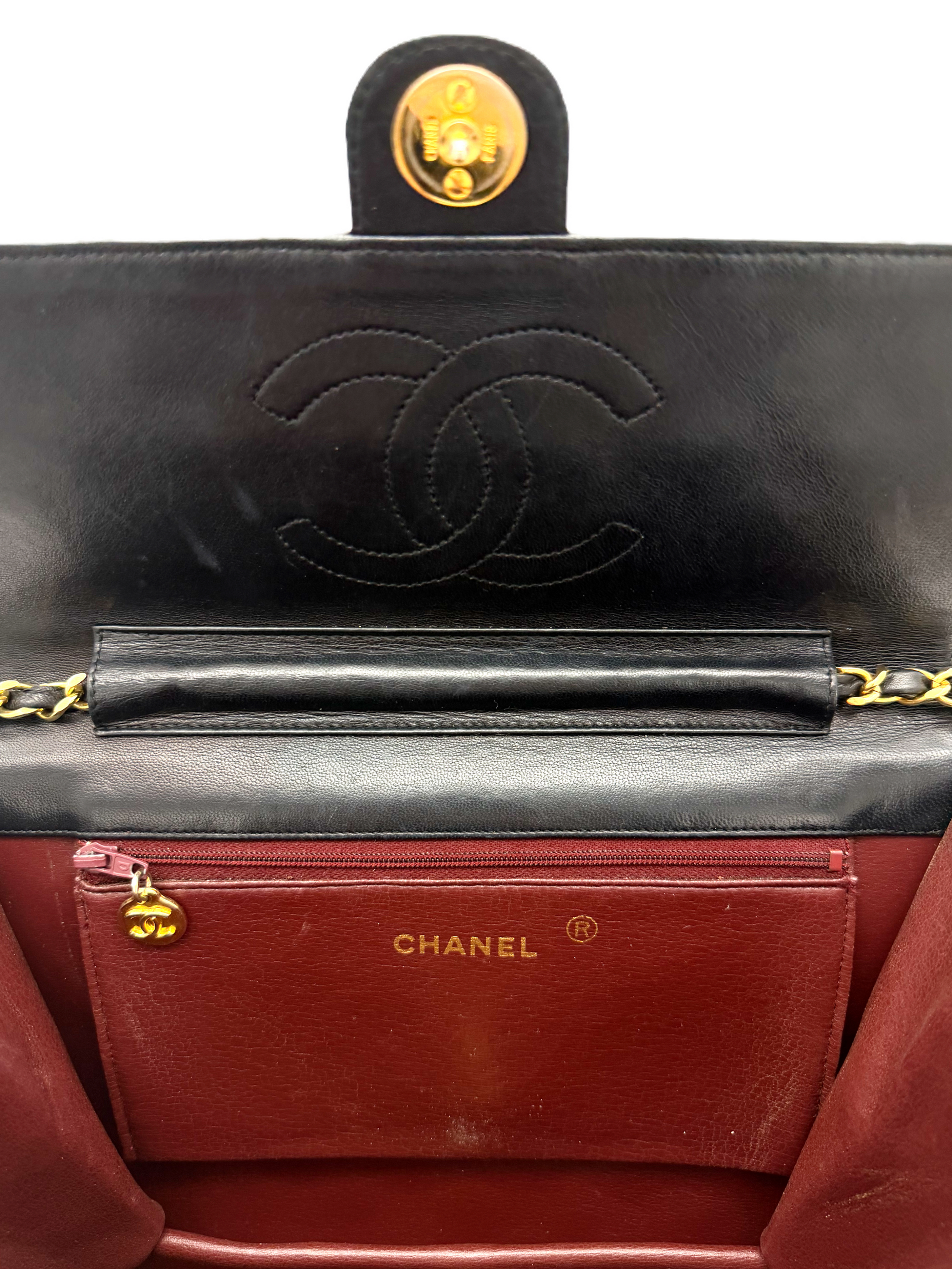 Chanel Pin Clasp black calfskin gold hardware Vintage image 5