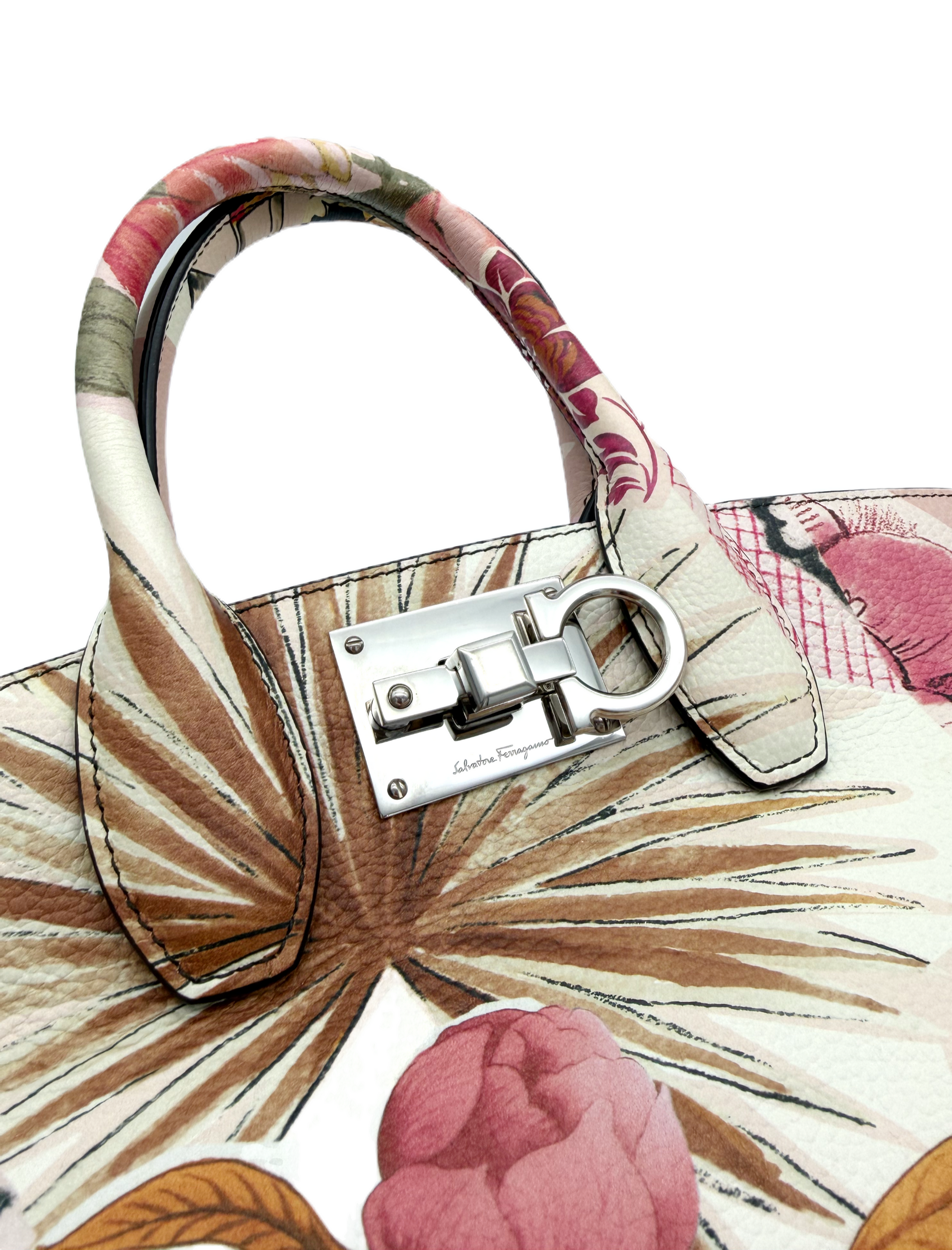 Salvatore Ferragamo Top Handle The Studio Botanical Print Pink image 5