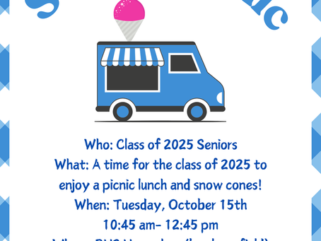 REMINDER: Class of 2025🍧 Senior Picnic 🧺 Tomorrow!