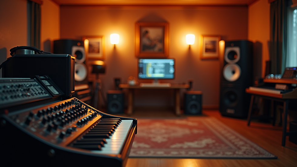 Eye-level view of a music studio with sound equipment