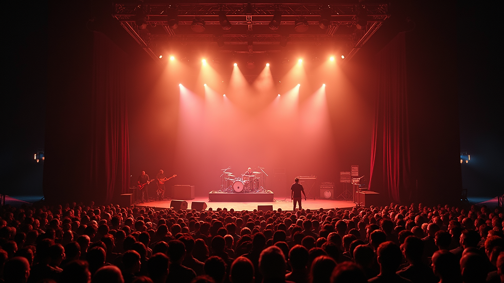 High-angle view of a concert stage ready for a performance