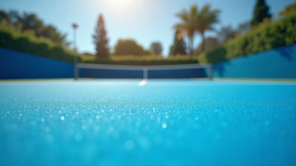 Eye-level view of a newly installed padel court with vibrant blue surface