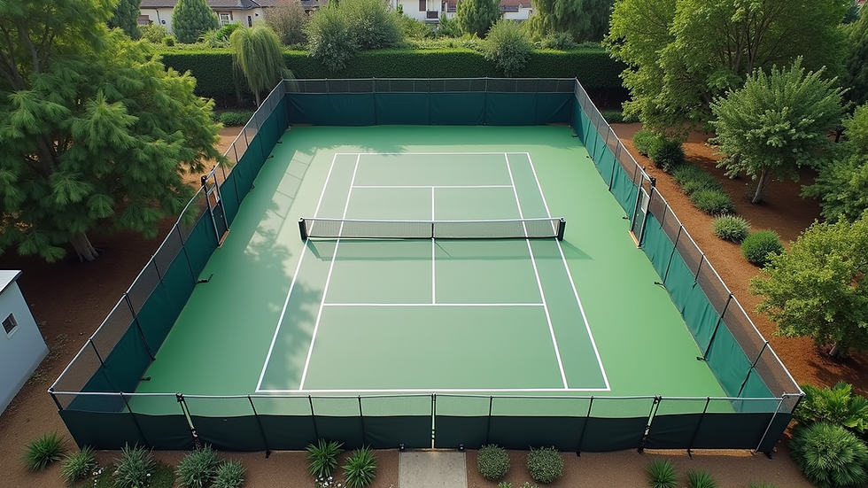 High angle view of a completed padel court with protective cover partially installed