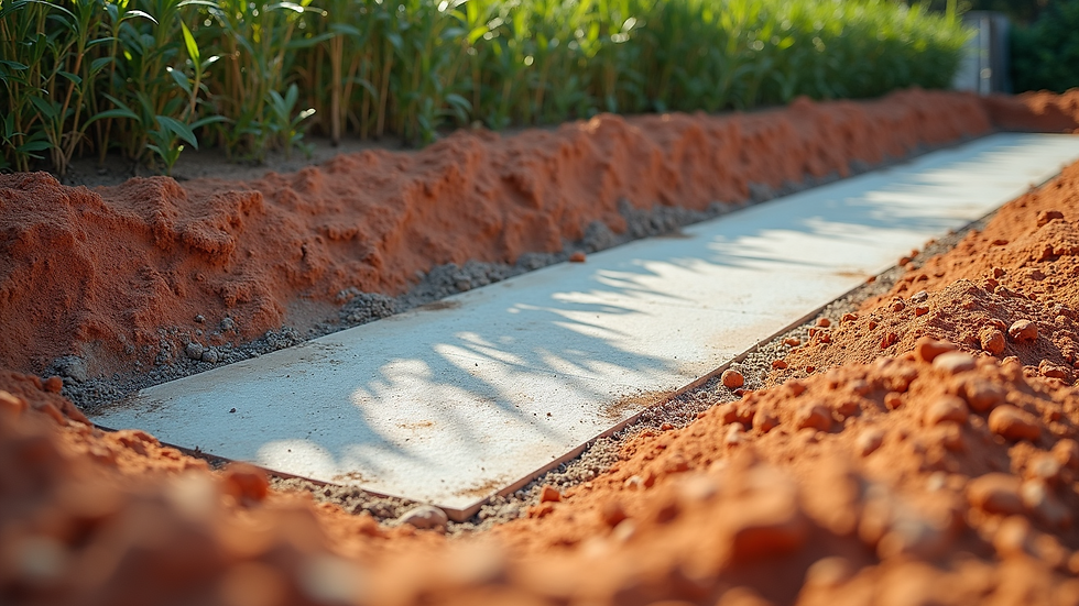 High angle view of padel court installation site showing foundation and drainage system