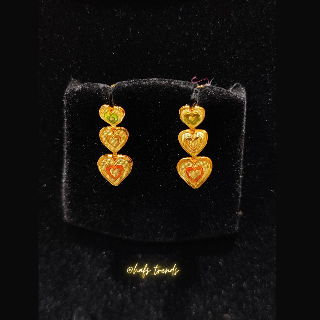 Gold plated enamel design heart earrings