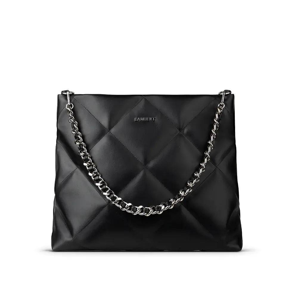 The Lola - 2-in-1 Black Quilted Vegan Leather Tote Bag