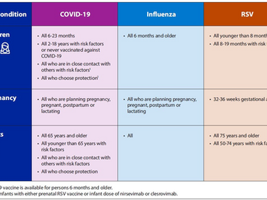 a table of vaccine recommendations