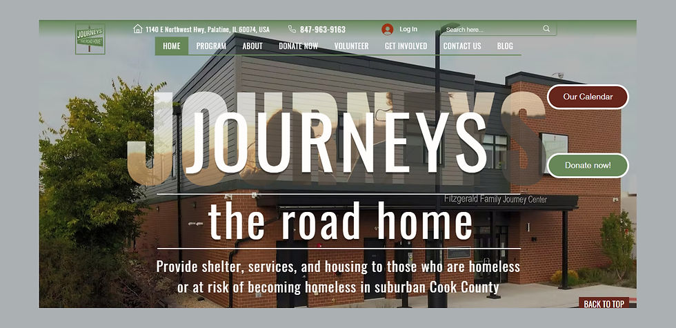 The website design for a homeless assistance organization is designed to provide people in need with access to vital services and to attract donors, volunteers, and community partners.