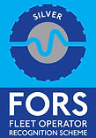 FORS Silver accreditation logo featuring a blue badge with circular emblem, ‘SILVER’ at the top, wave symbol and ‘FORS Fleet