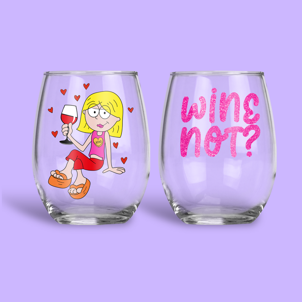 Two wine glasses, one shows