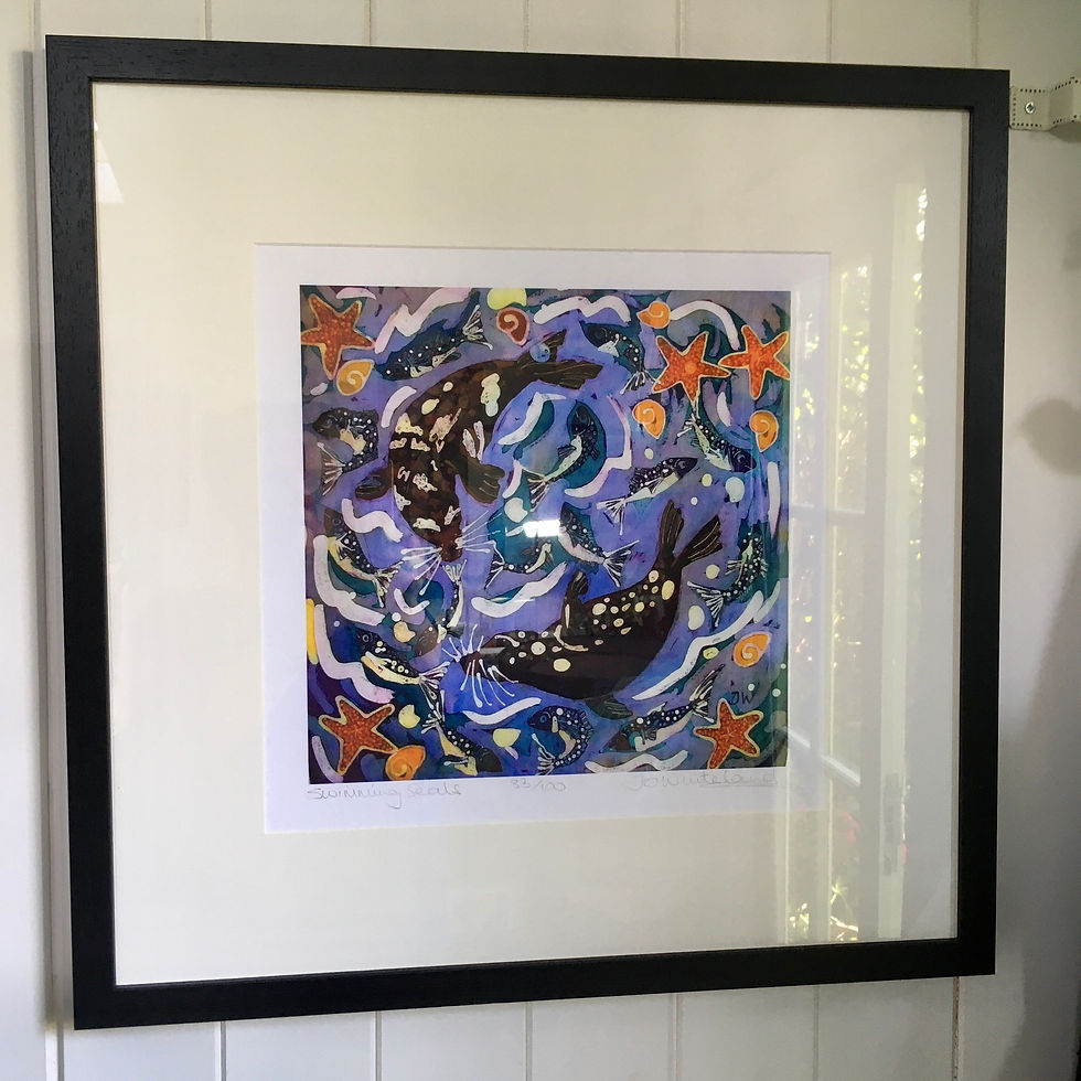 Thumbnail: SWIMMING SEALS ltd edition archive (giclee) print from my original batik