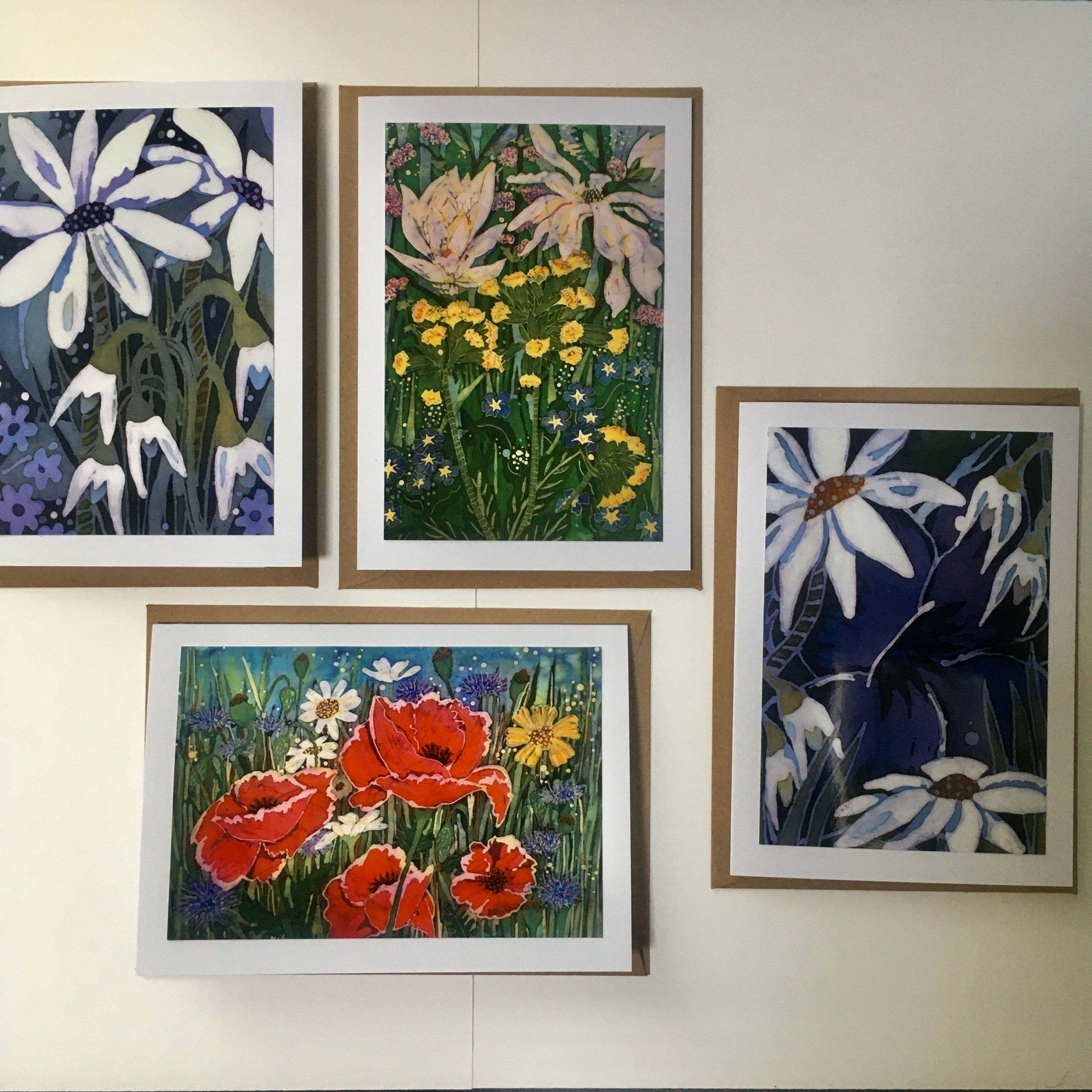 FLOWER CARDS - set of 4 handmade photo cards of batik flower designs