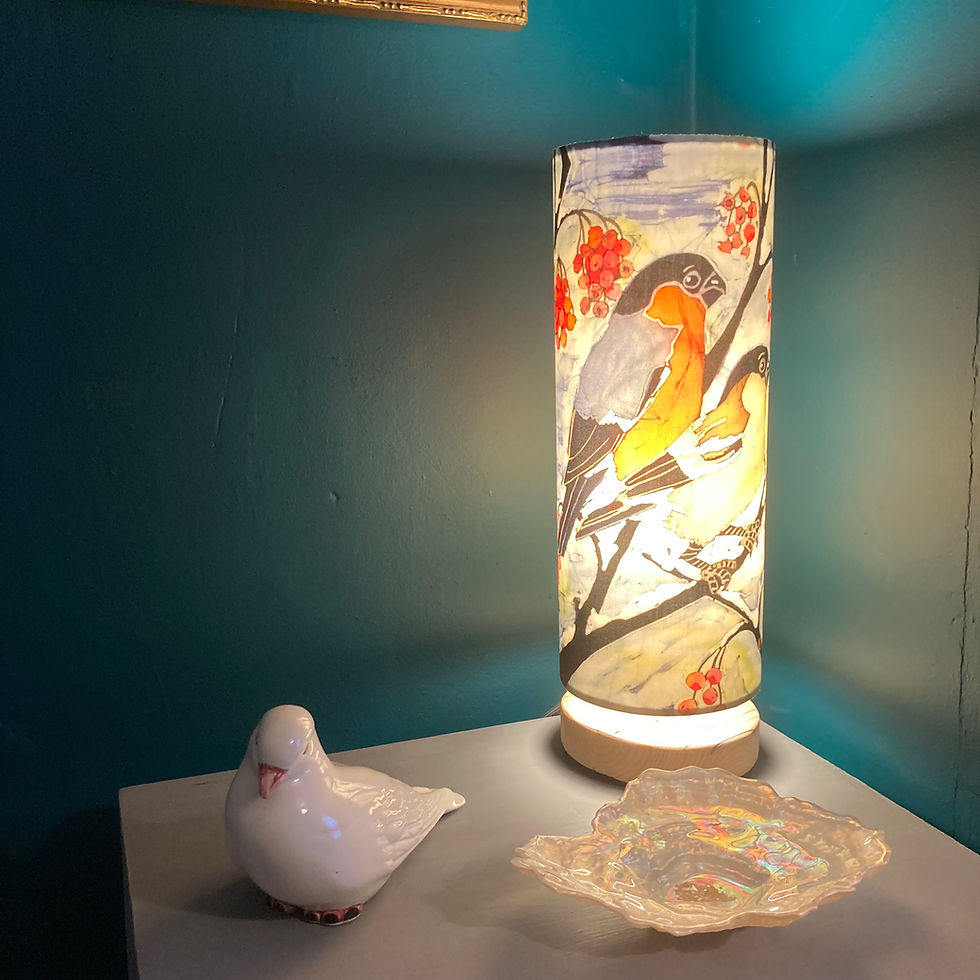 Thumbnail: BULLFINCHES table lamp with new wooden base (not handmade)