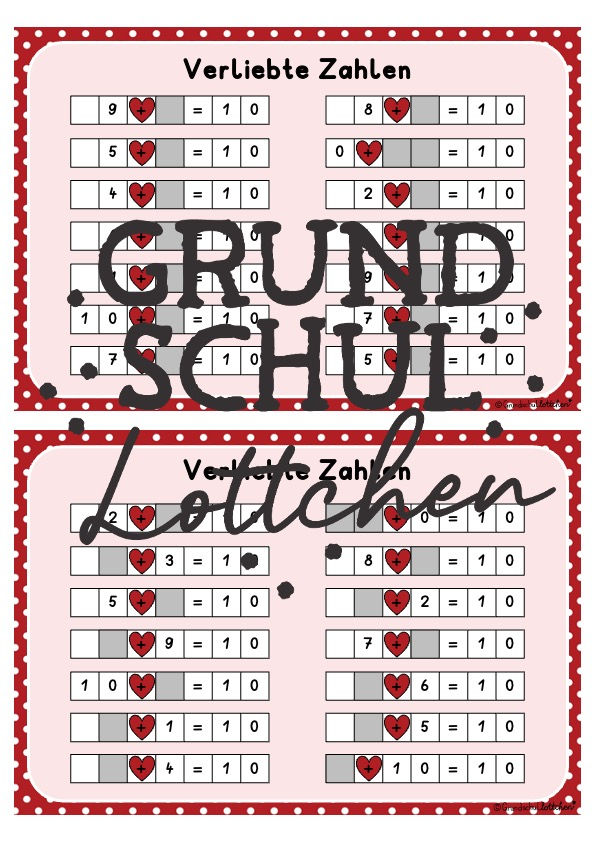 Miniaturbild: Verliebte Zahlen - Mathekartei Kl 1