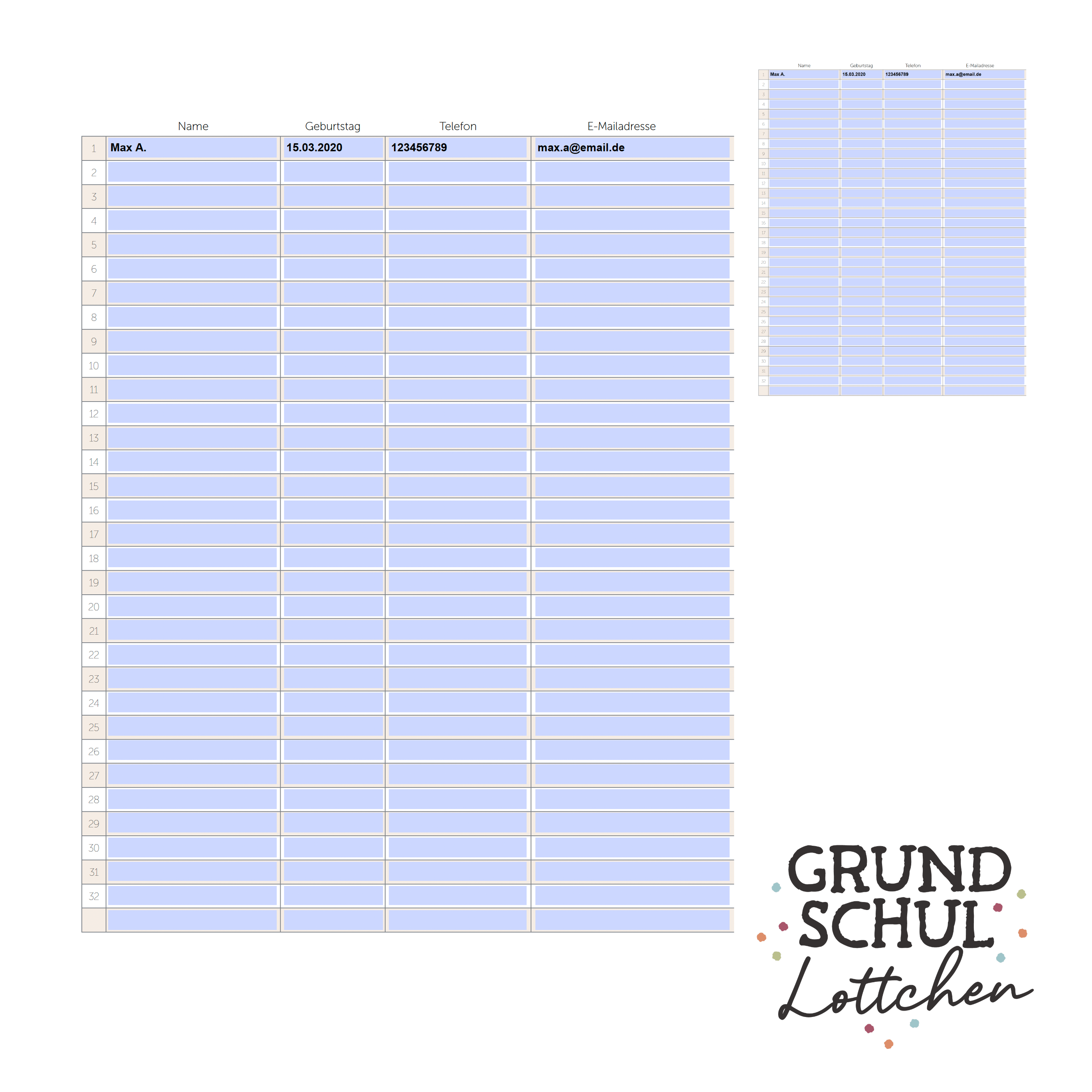 Klassenübersicht - für Lehrplaner