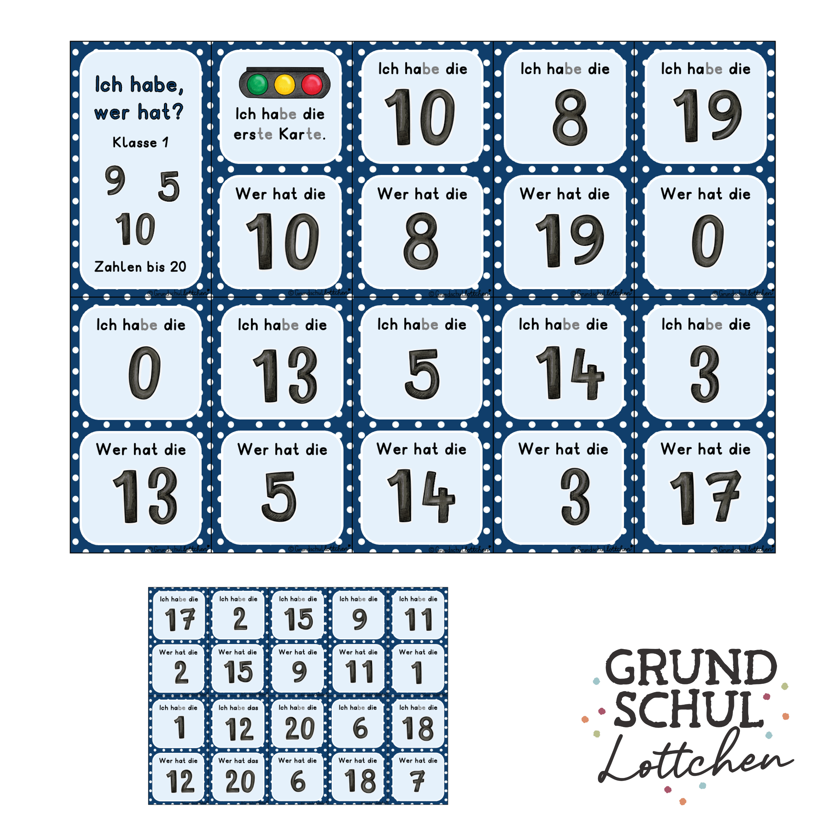 Zahlen bis 20 - Lesespiel