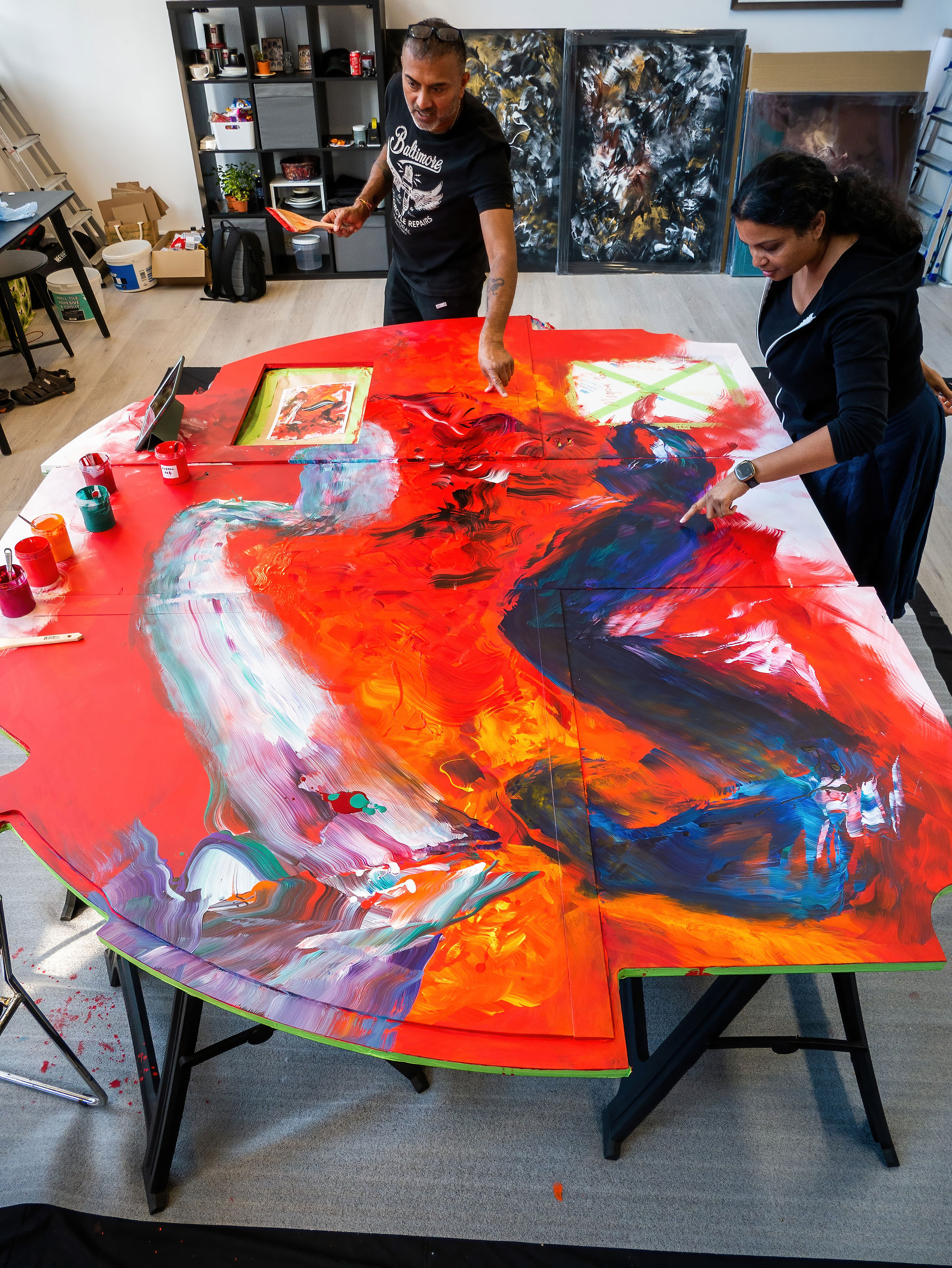 A series of studio shots showing the creation process of wall feature artwork commissioned by Artelier to be made for the private aircraft Bombardier Global 5000 
