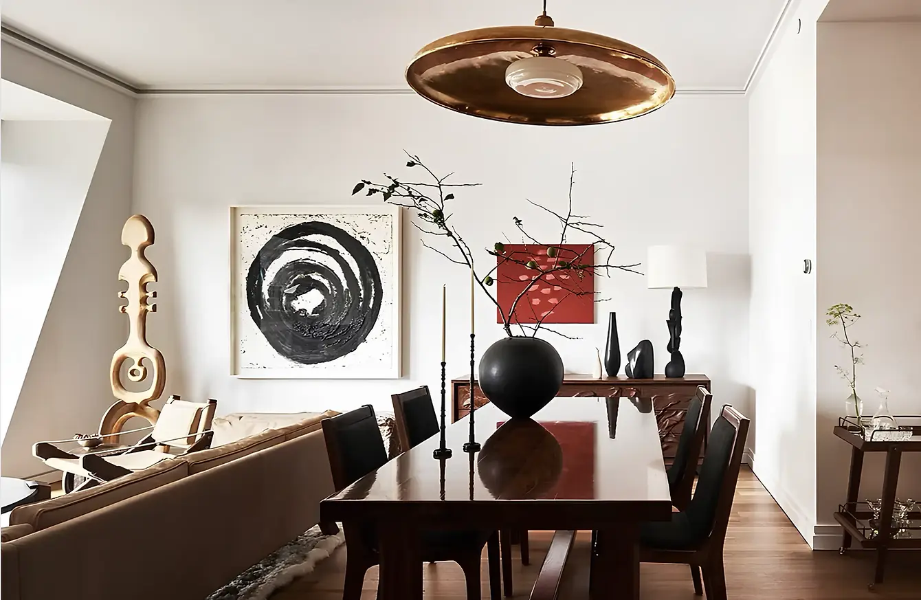 interior of contemporary art home featuring a collection of modern artworks