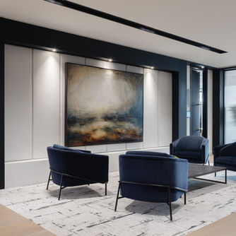 example of a corporate project by artelier art advisors for Numis investment banking, now owned by Deutsche Bank in their london office. The concept scheme was inspired by the history and geography of London with abstract, contemporary canvas pieces