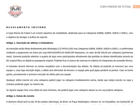 Organização divulga o Regulamento oficial da Copa Marvin de Futsal