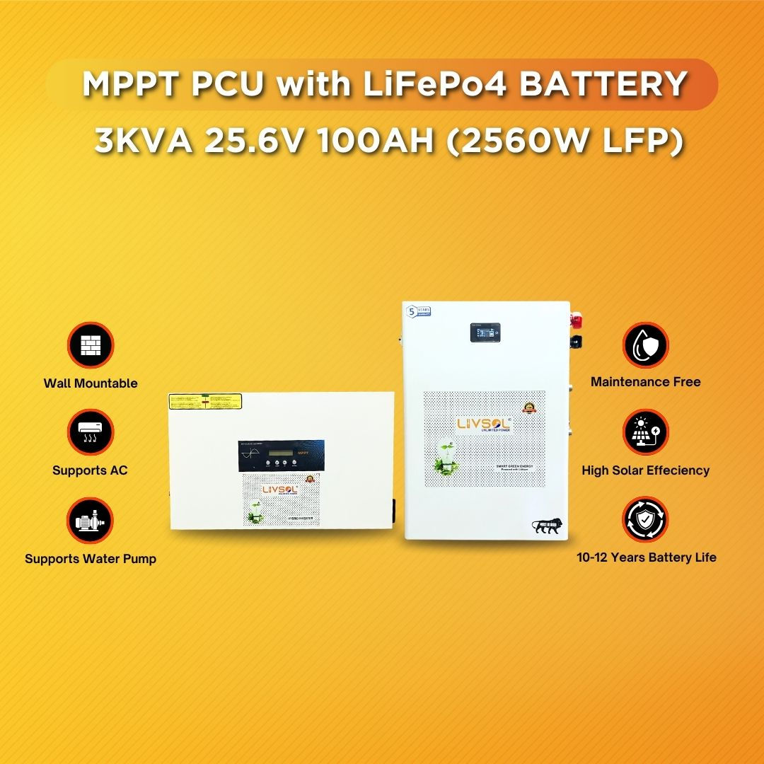 3KVA Solar MPPT Inverter with Parallelable 25.6V 100Ah LiFePo4 Battery