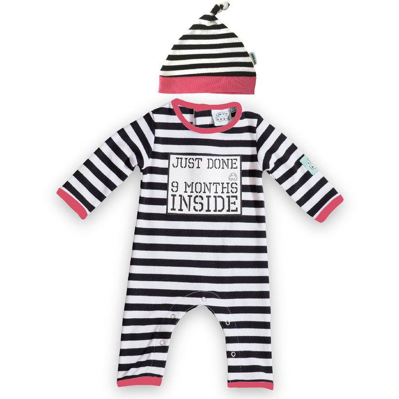 Thumbnail: Funny Baby Shower Gift – Just Done 9 Months Inside® Baby Outfit Set